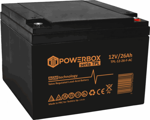 POWERBOX TPL Akumulator VRLA AGM 12V 26Ah (F) (Żywotność 10-12 lat)